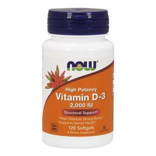NOW Vitamin D-3 50 mcg (2000 IU) (120 softgels) 08574-01 фото