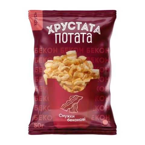 Снеки фігурні «Смужки беконові» (Хрустата потата) зі смаком бекону, ф. 50г