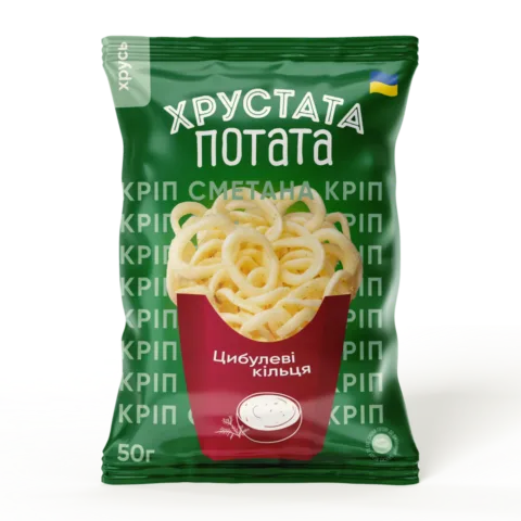 Снеки фігурні «Цибуляні кільця» зі смаком кропу та сметани, ф. 50г